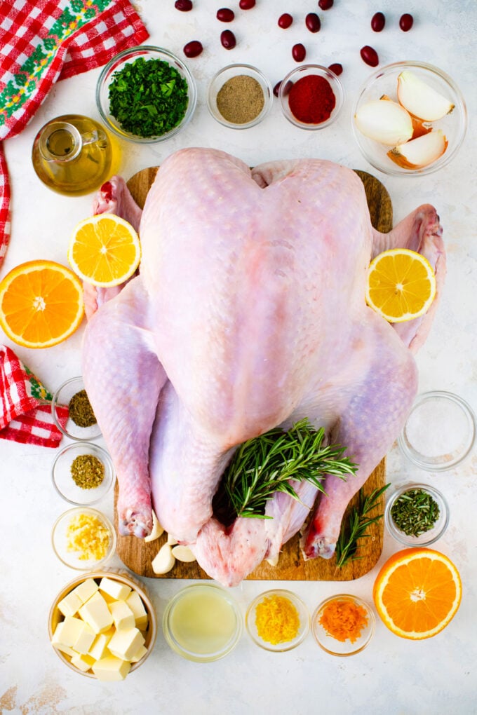 Oven roasted turkey ingredients arranged on a table.