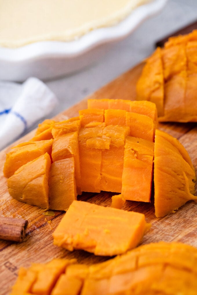 Chopped boiled sweet potatoes.
