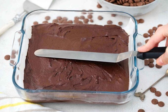 brownie batter in a baking pan