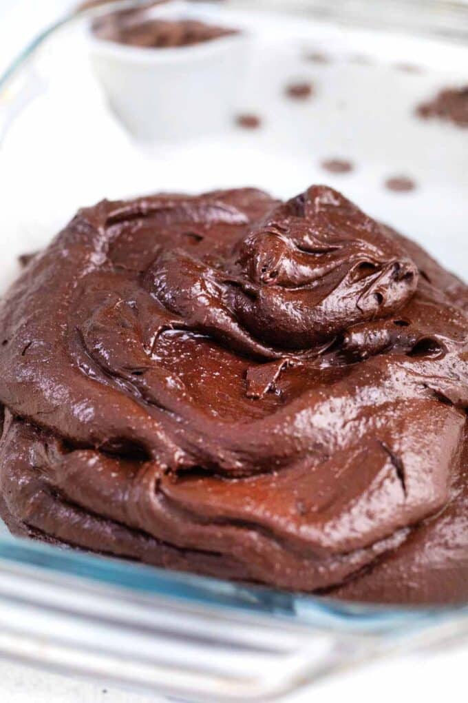 brownie batter in a pan