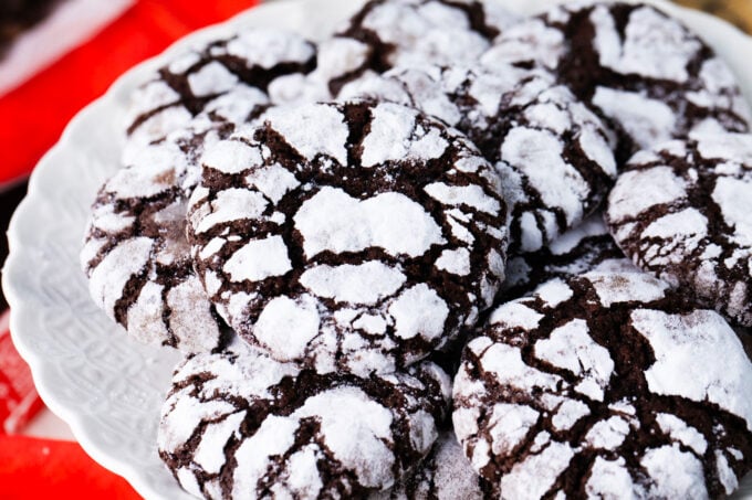 A plate of perfect chocolate crinkle cookies.