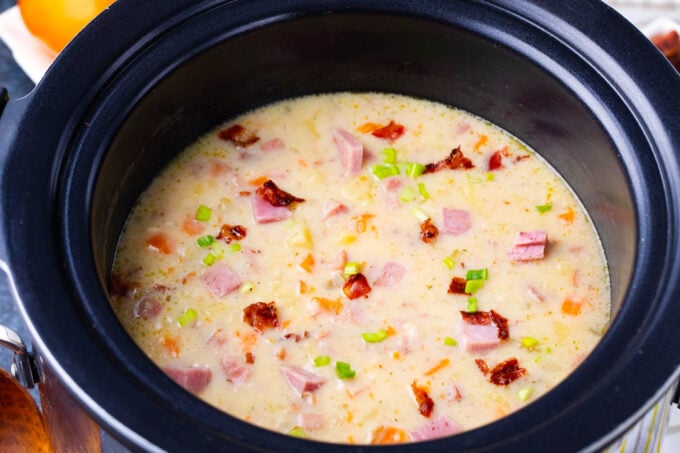Slow cooker ham and potato soup.