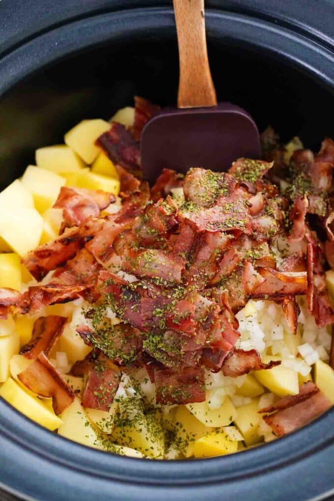 baked potato soup ingredients in the slow cooker