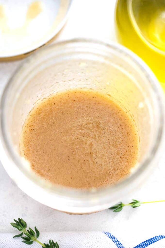 a jar of maple mustard dressing