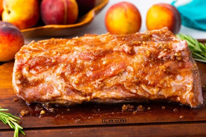 Pork loin covered in a sweet and savory rub.
