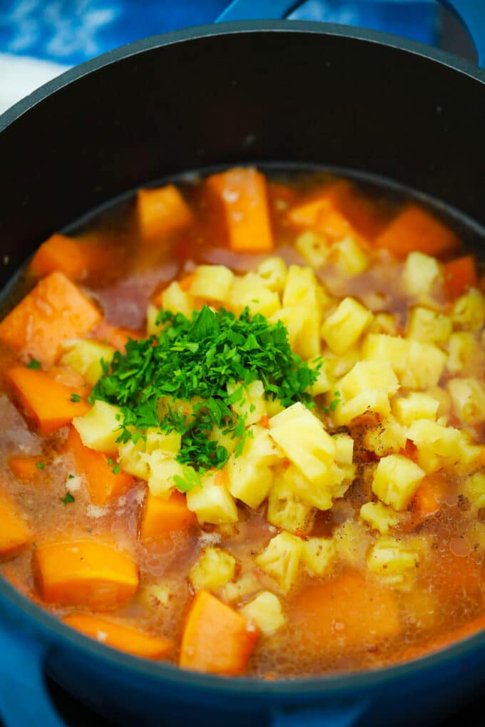 Veggies and fruit for pumpkin pot roast.