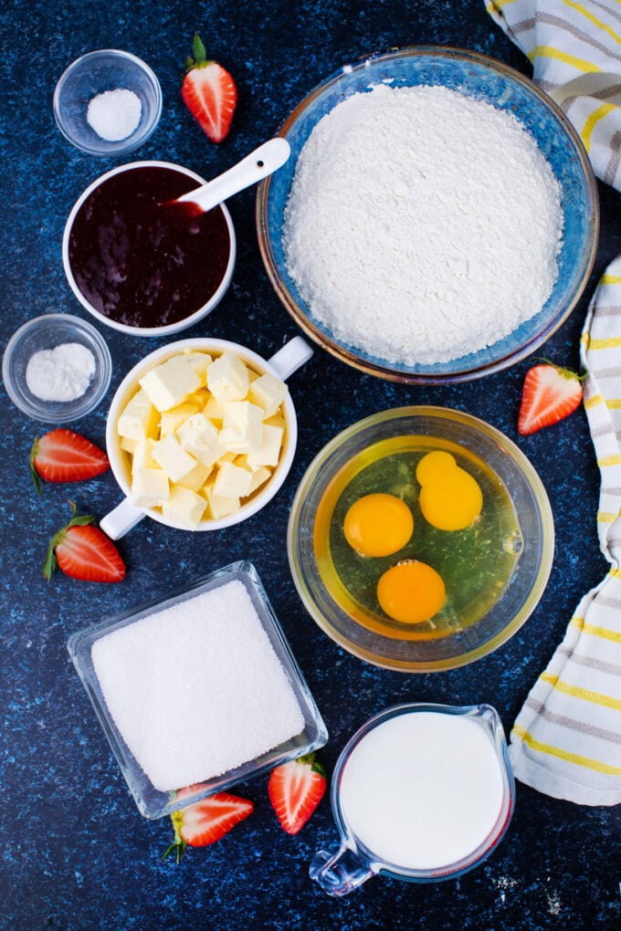 Jordan Pond popovers ingredients in bowls on a table.