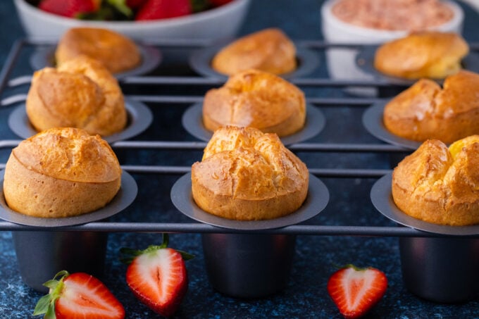 Tall Jordan Pond popovers in a popover pan.