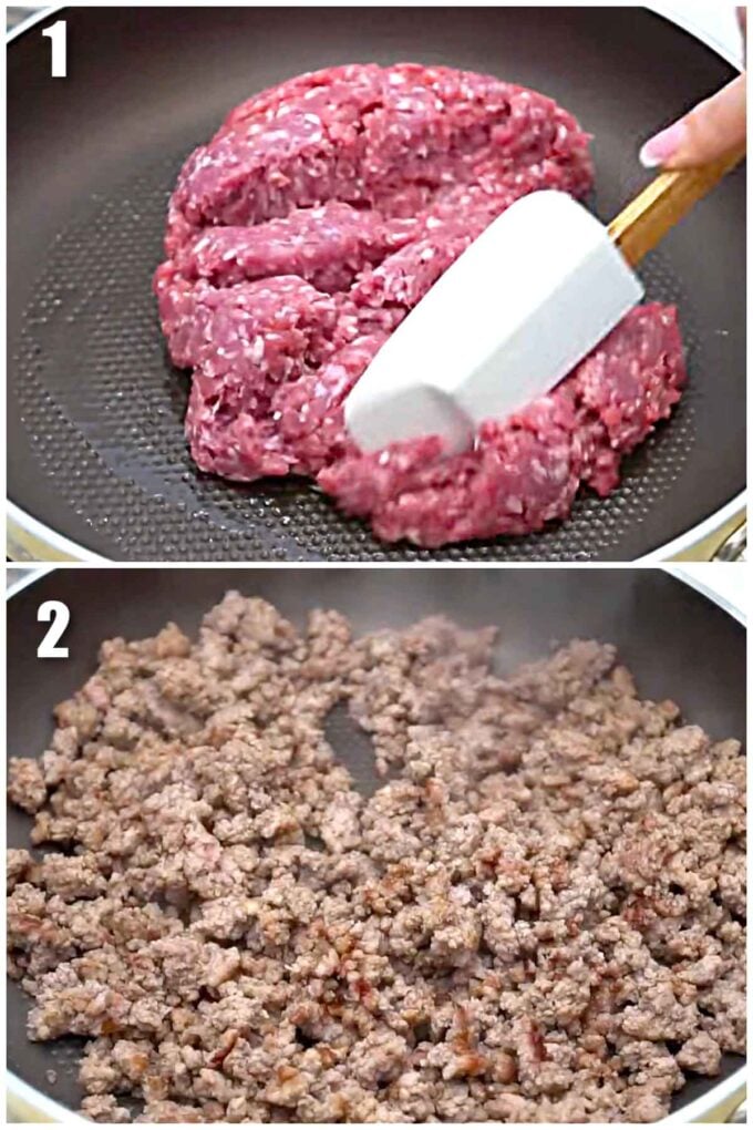 browning ground beef in a skillet