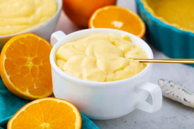 creamy orange custard with fresh oranges