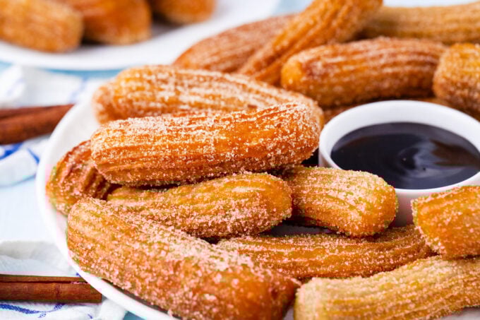 A plate of homemade churros.