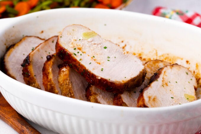 Juicy brown sugar roasted pork loin.