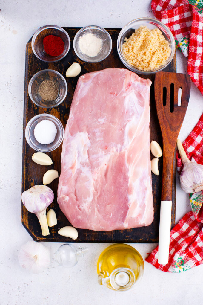 Overhead shot of brown sugar roasted pork loin ingredients.