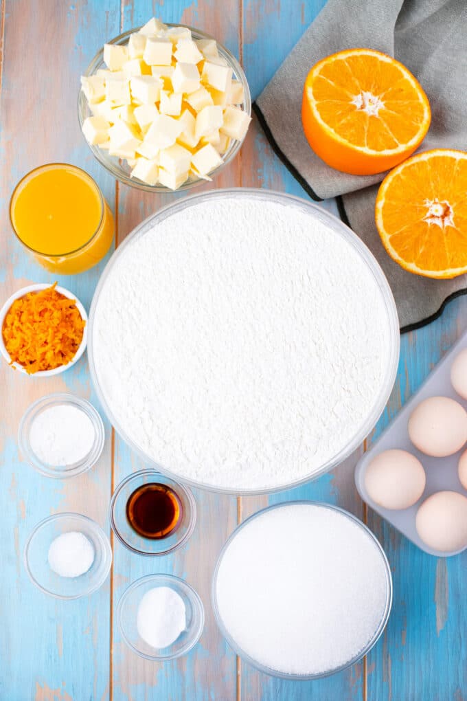 Overhead shot of Easter Greek Cookies Koulourakia in bowls on a table.