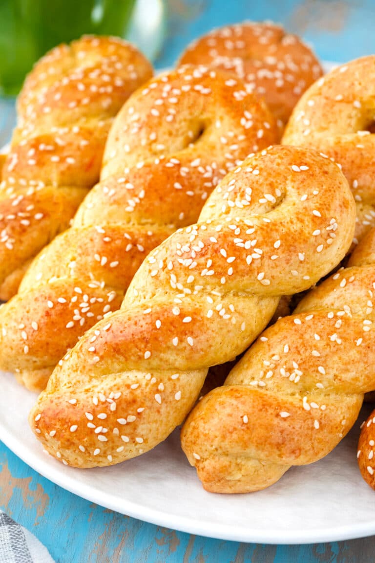 Easter Greek Cookies Koulourakia topped with sesame seeds.