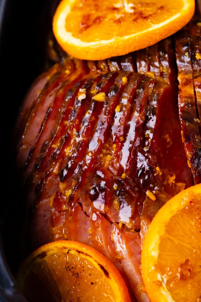 Glazed crockpot brown sugar ham.