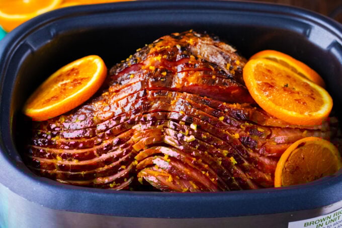 Homemade slow cooker brown sugar ham.