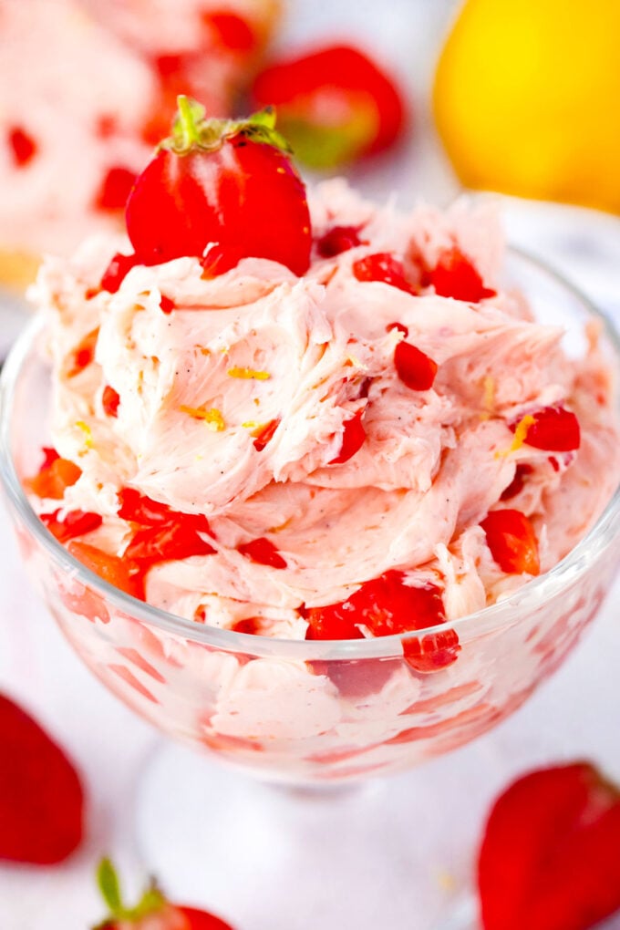 Close show of strawberry butter.
