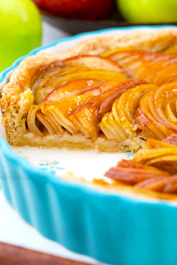 Sliced homemade apple tart.