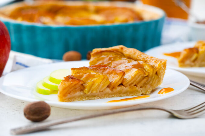 A slice of homemade apple tart.