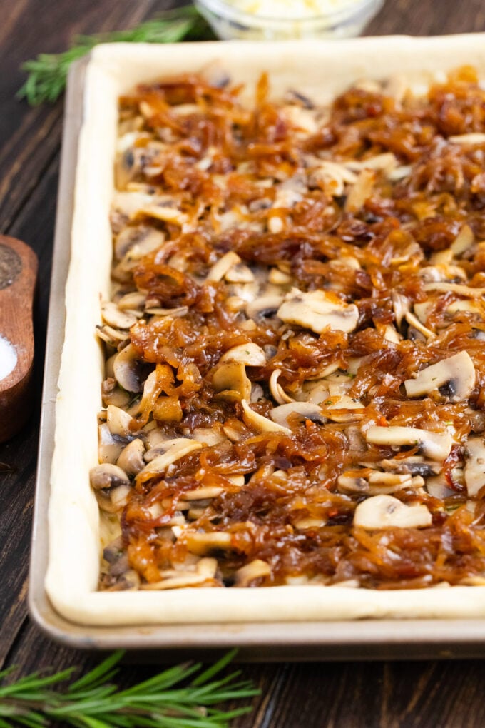 Caramelized onion tart before baking it.