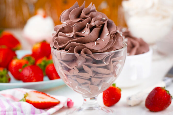 Fudgy chocolate whipped cream in a serving glass.