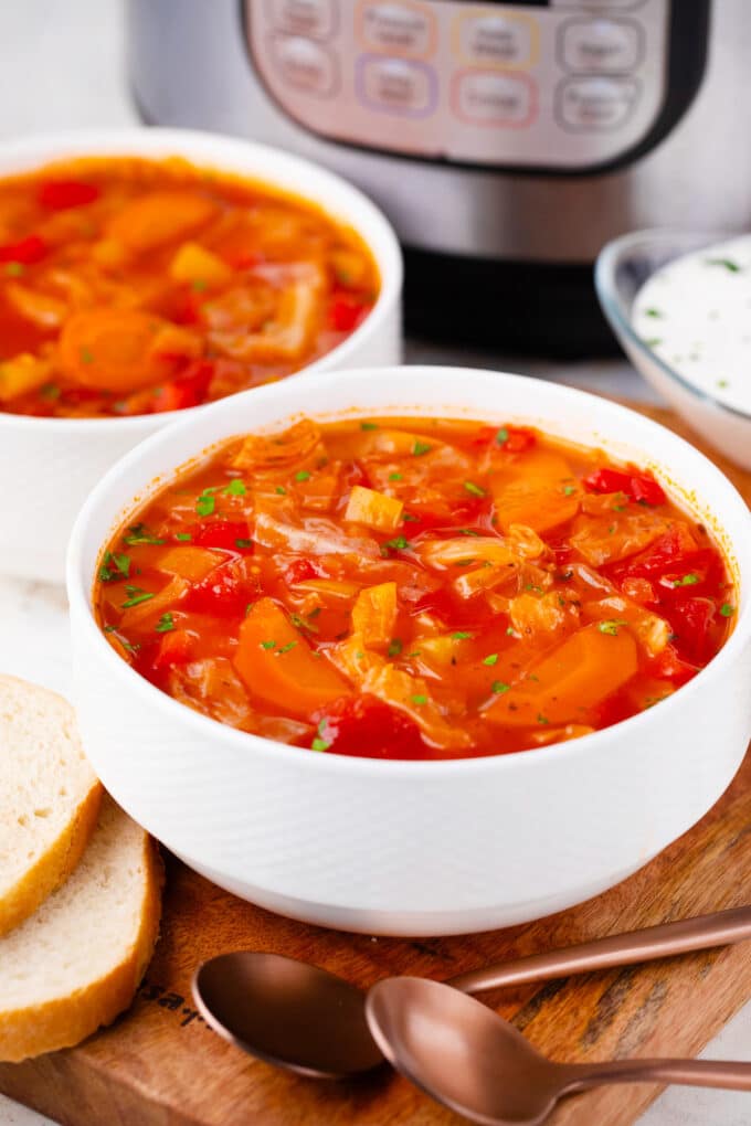 A bowl of Instant Pot Cabbage Soup.