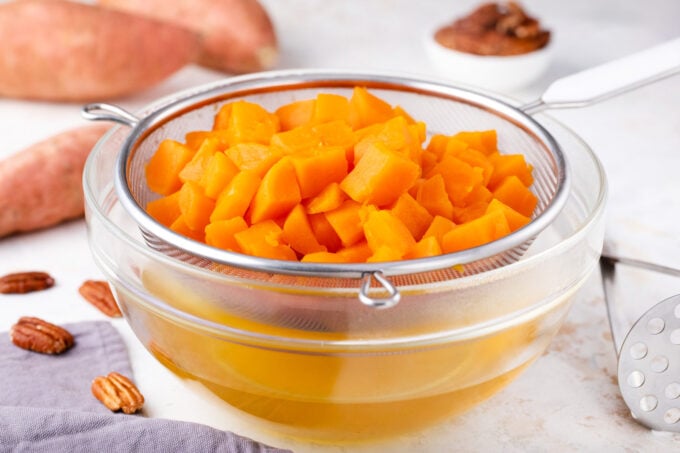 Boiled sweet potatoes.