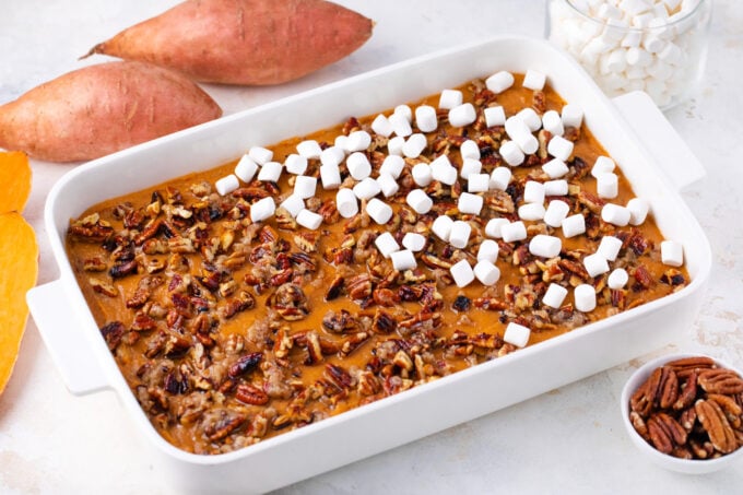 Cinnamon brown sugar layer on sweet potato casserole.
