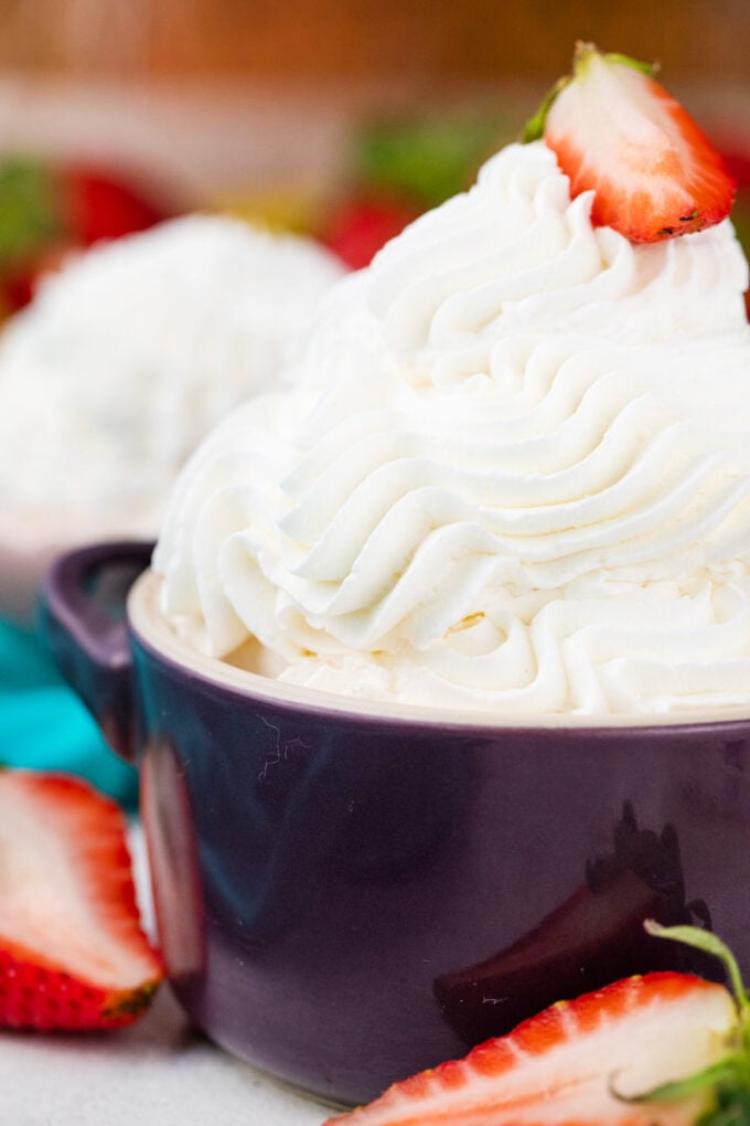 A bowl of stabilized whipped cream.