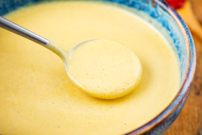 Homemade creamy honey mustard sauce.