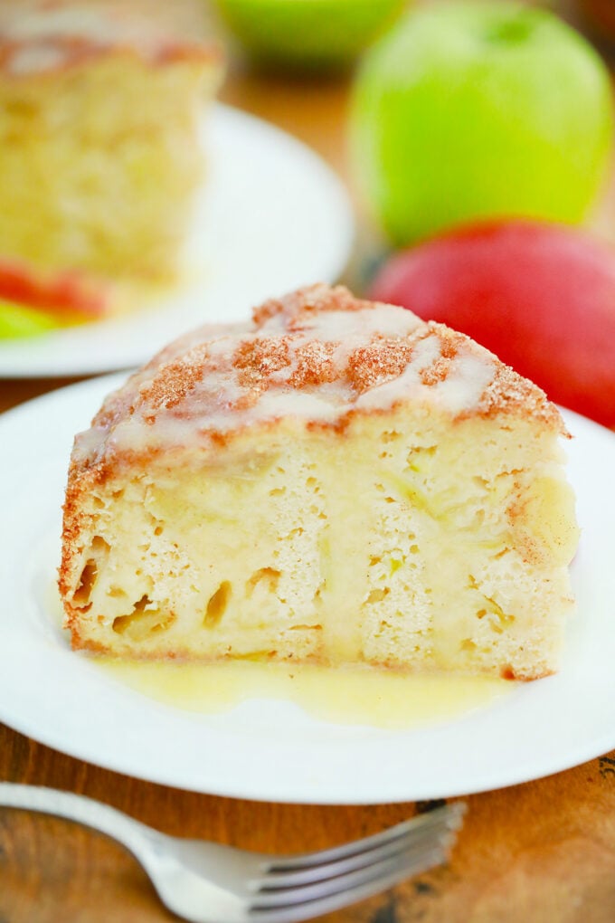 Homemade Irish apple cake with vanilla custard.