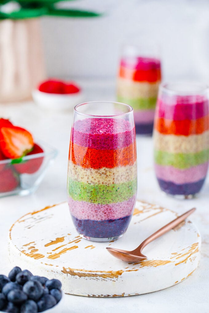 Vegan rainbow chia pudding parfaits.