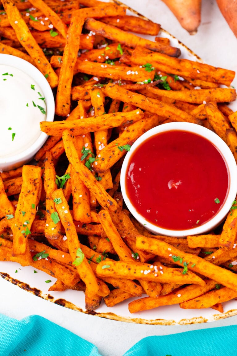 Very crispy air fried sweet potato fries.