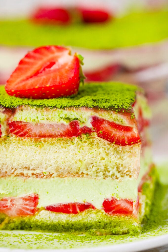 Very creamy matcha strawberry tiramisu.