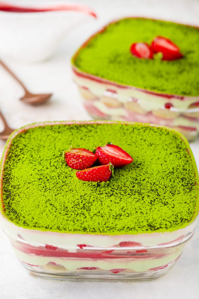 No bake matcha strawberry tiramisu.