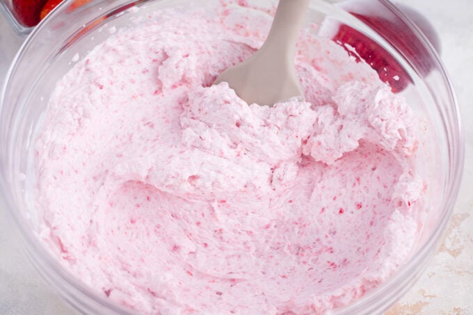 Strawberry whipped cream in a bowl.