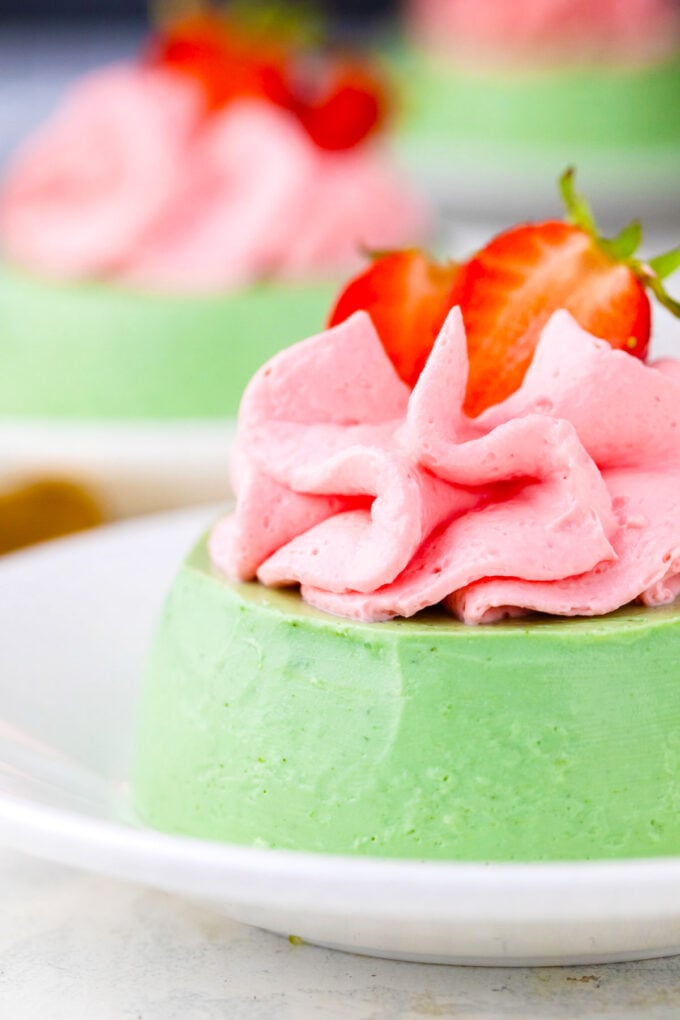 Creamy and green matcha panna cotta.