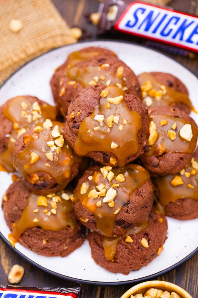Chocolate caramel snickers cookies.